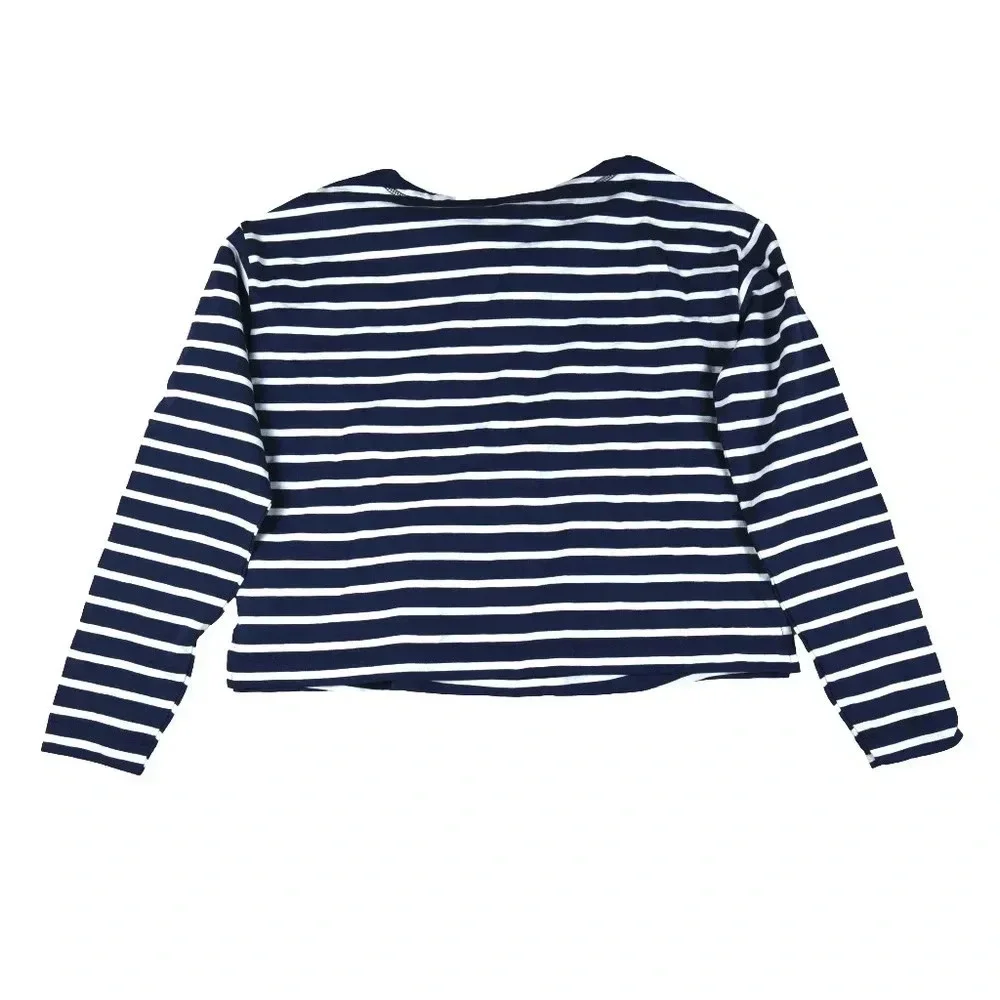 Old Navy Women’s Navy White Nautical Striped Henley Long Sleeve Jersey Shirt XS - Picture 5 of 9